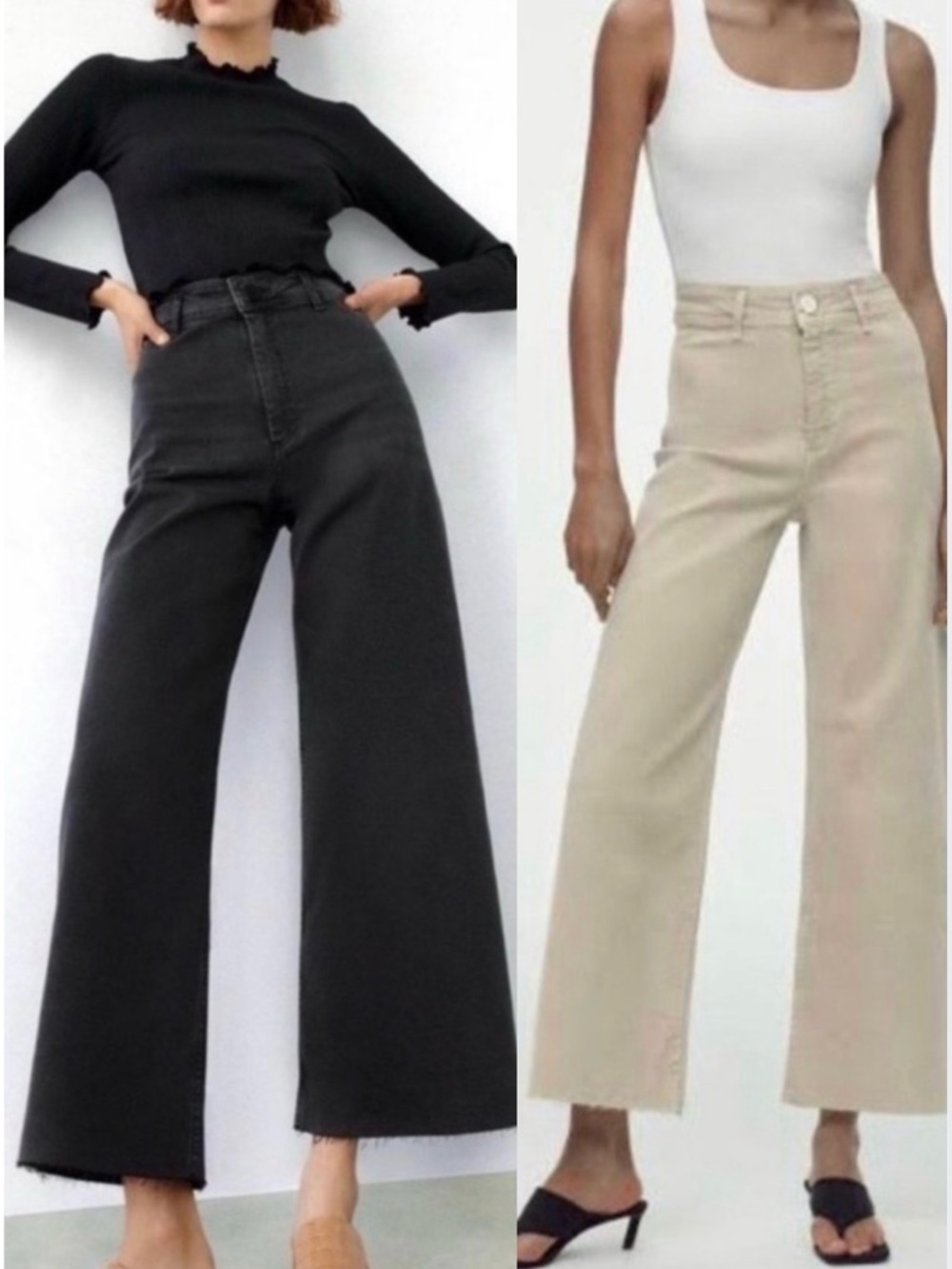 NWT ZARA Marine Straight Jeans Bundle 2 Wide Leg High Rise Black Beige 4 Flaw - Picture 2 of 10